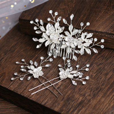 3 piece Elegant Bridal Wedding Flower Hair Pins - Click Image to Close